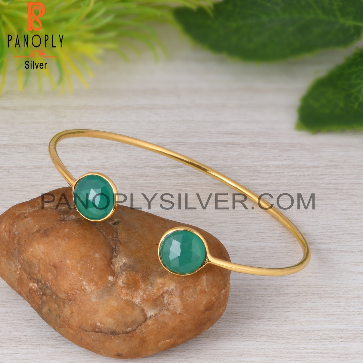 Green Onyx 925 Sterling Silver Bangle