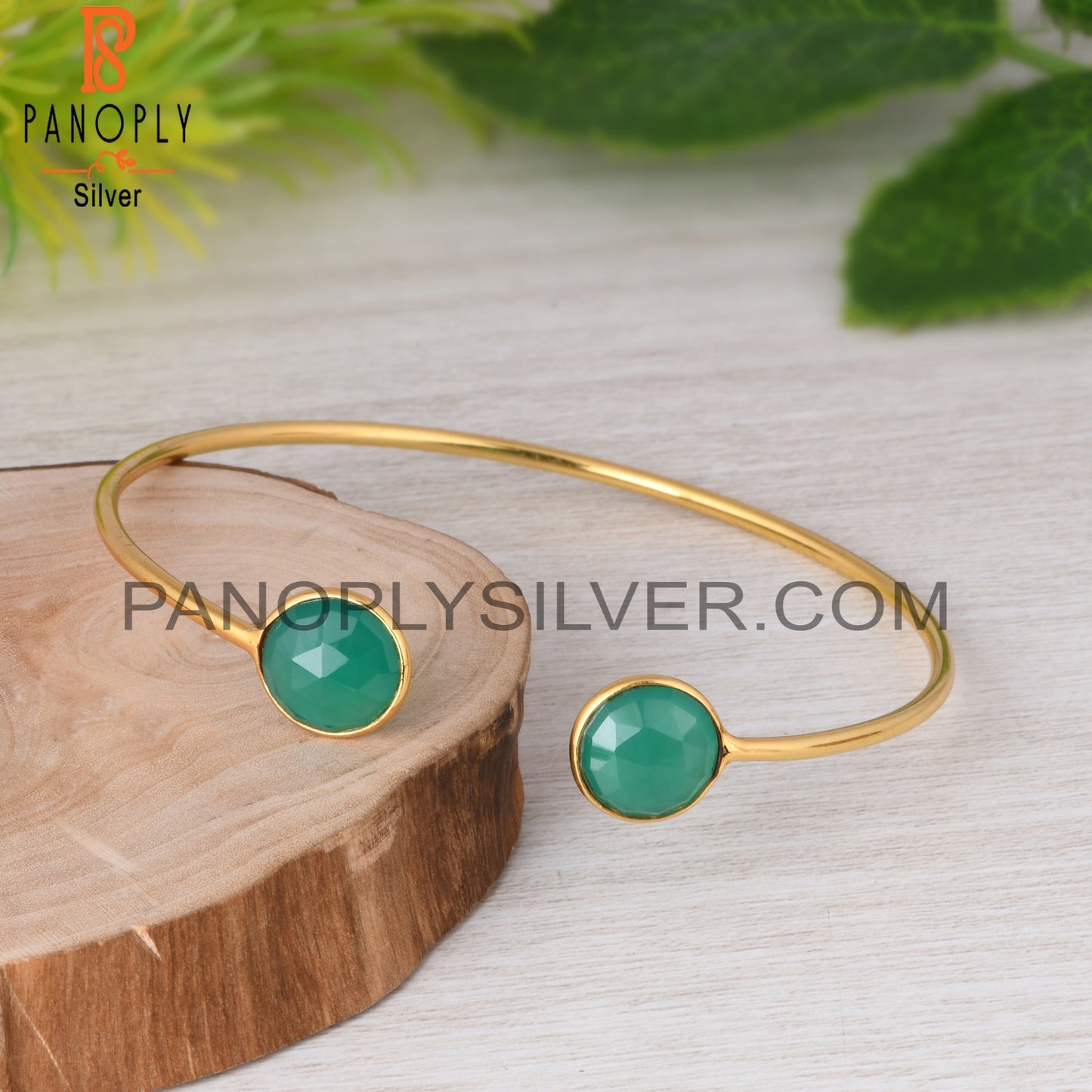Green Onyx 925 Sterling Silver Bangle