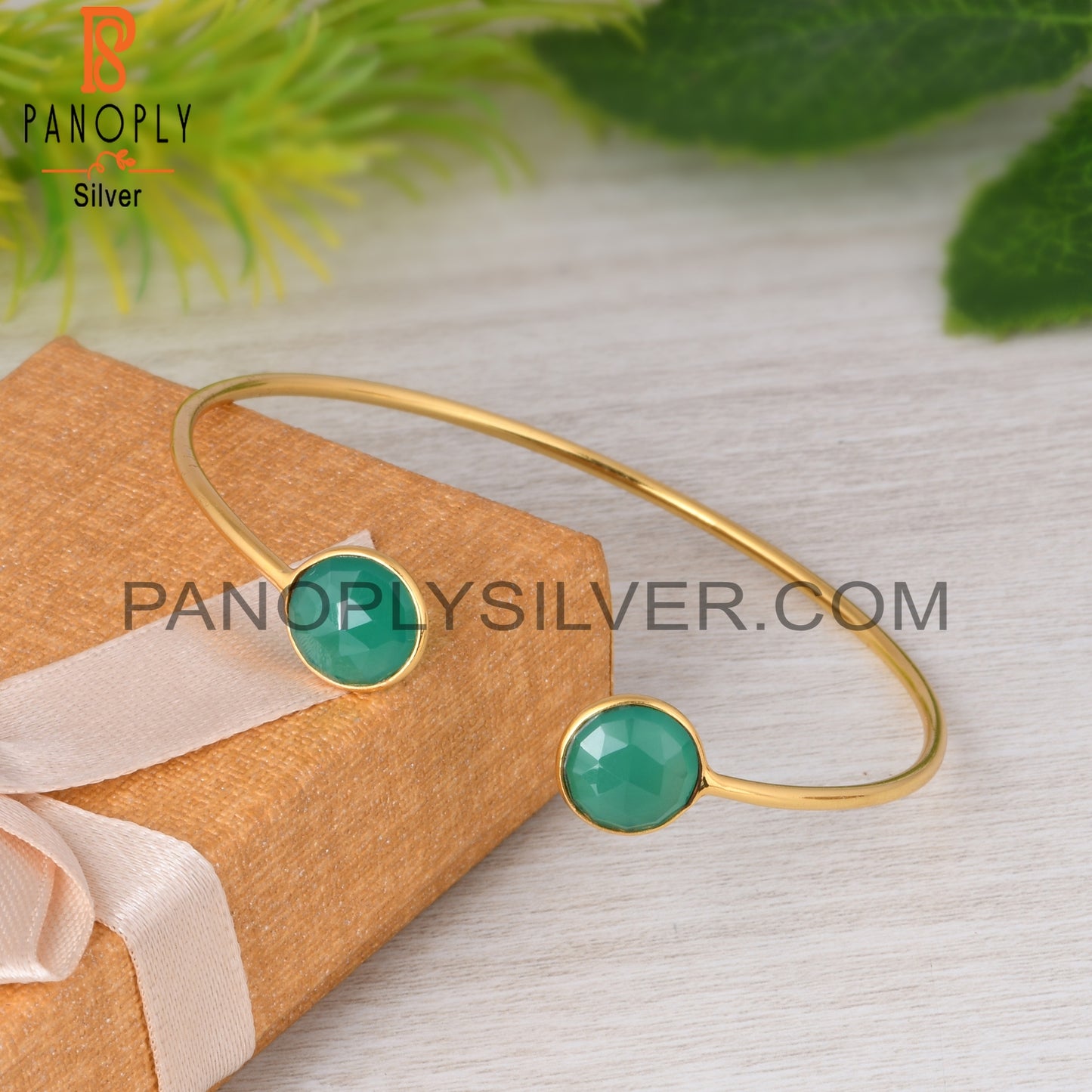 Green Onyx 925 Sterling Silver Bangle
