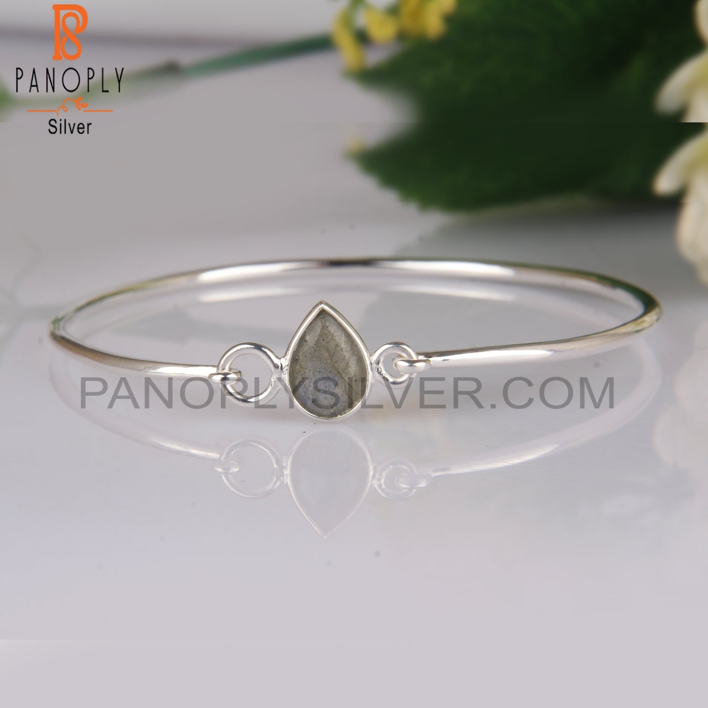 Labradorite Pear Shape 925 Sterling Silver Bangle