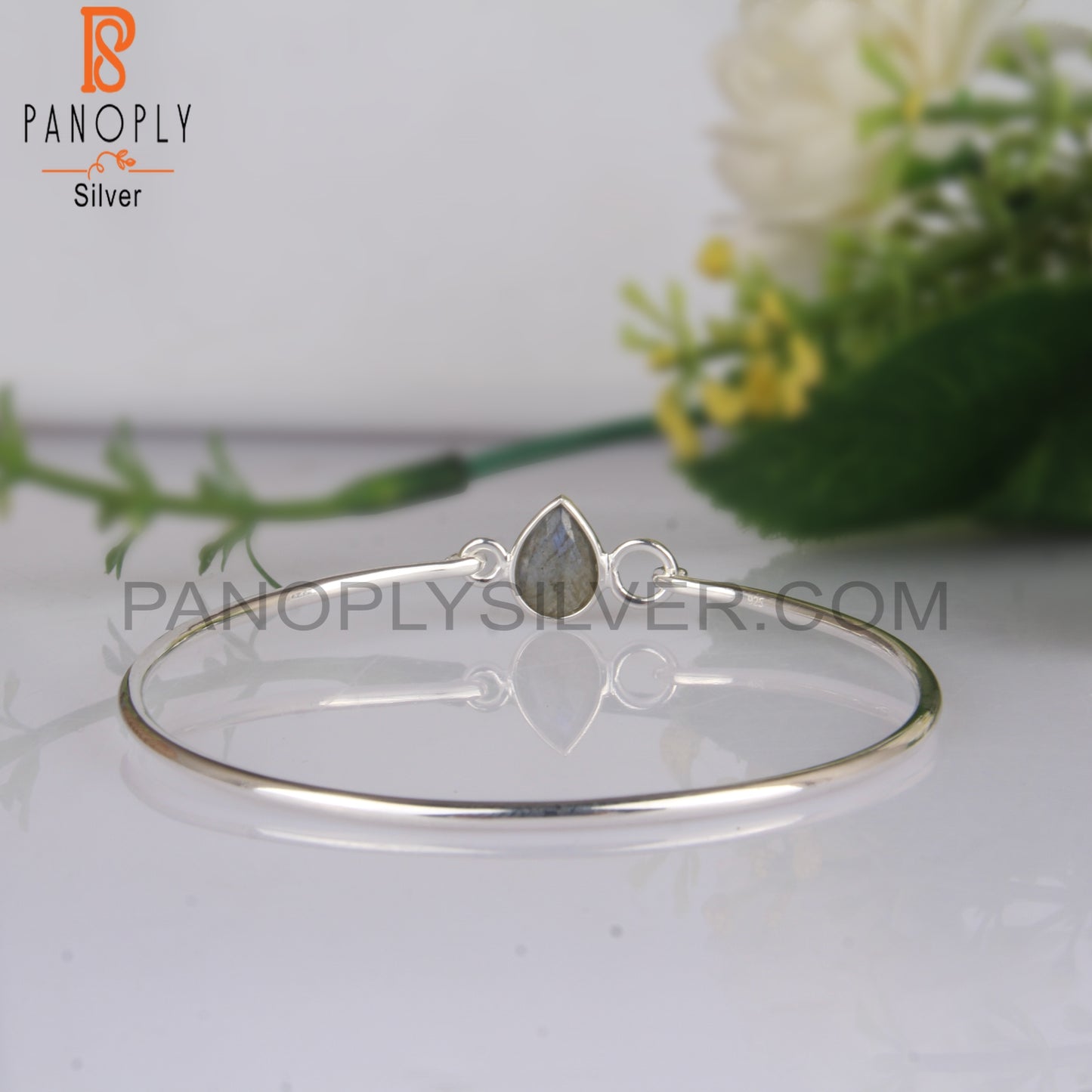 Labradorite Pear Shape 925 Sterling Silver Bangle