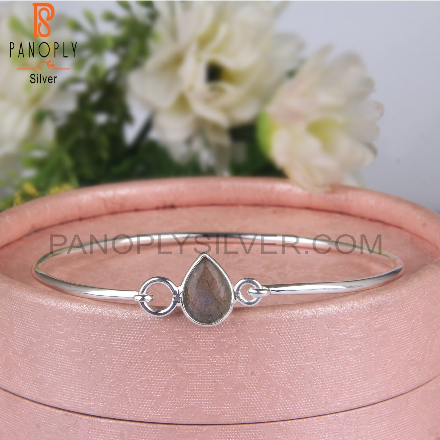 Labradorite Pear Shape 925 Sterling Silver Bangle