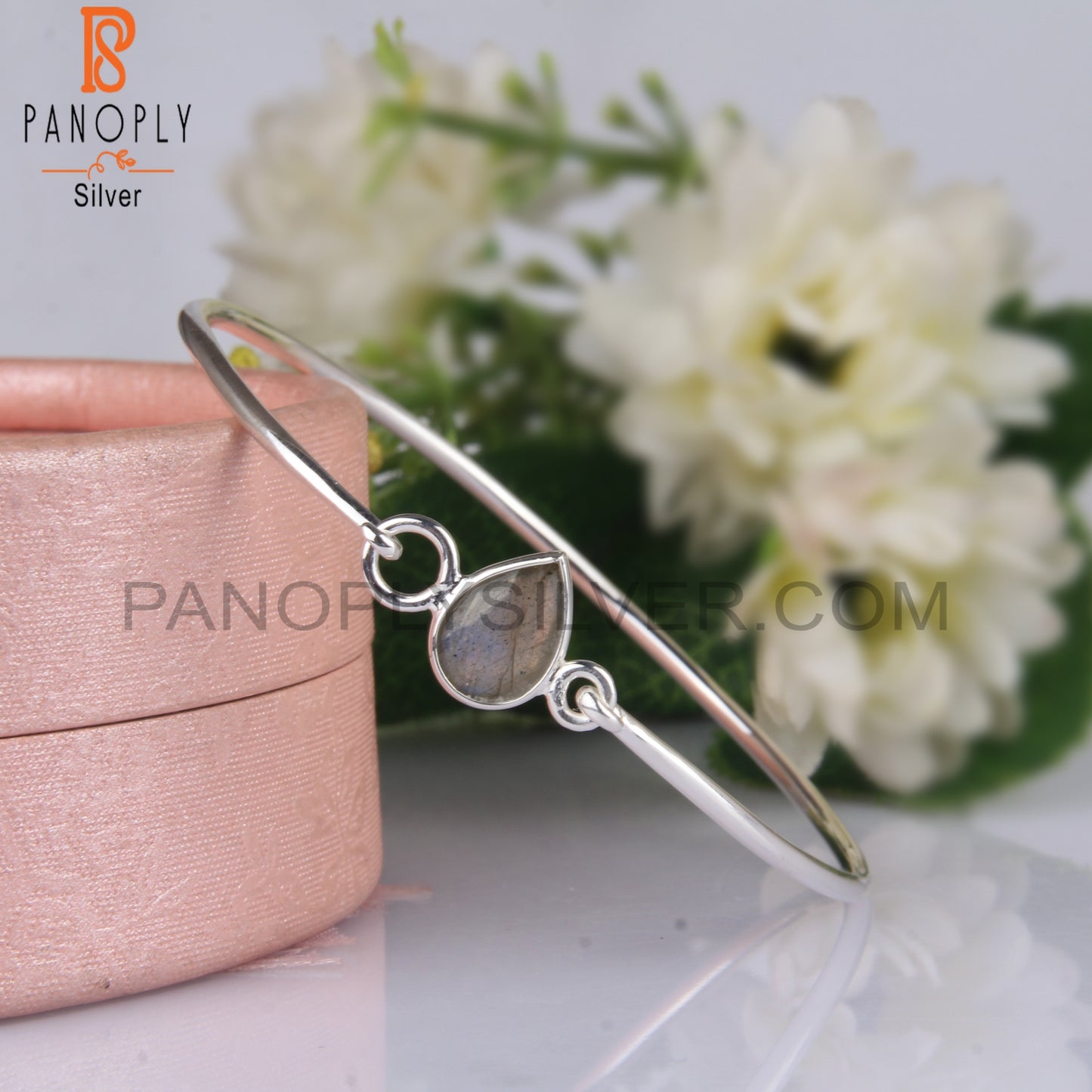 Labradorite Pear Shape 925 Sterling Silver Bangle