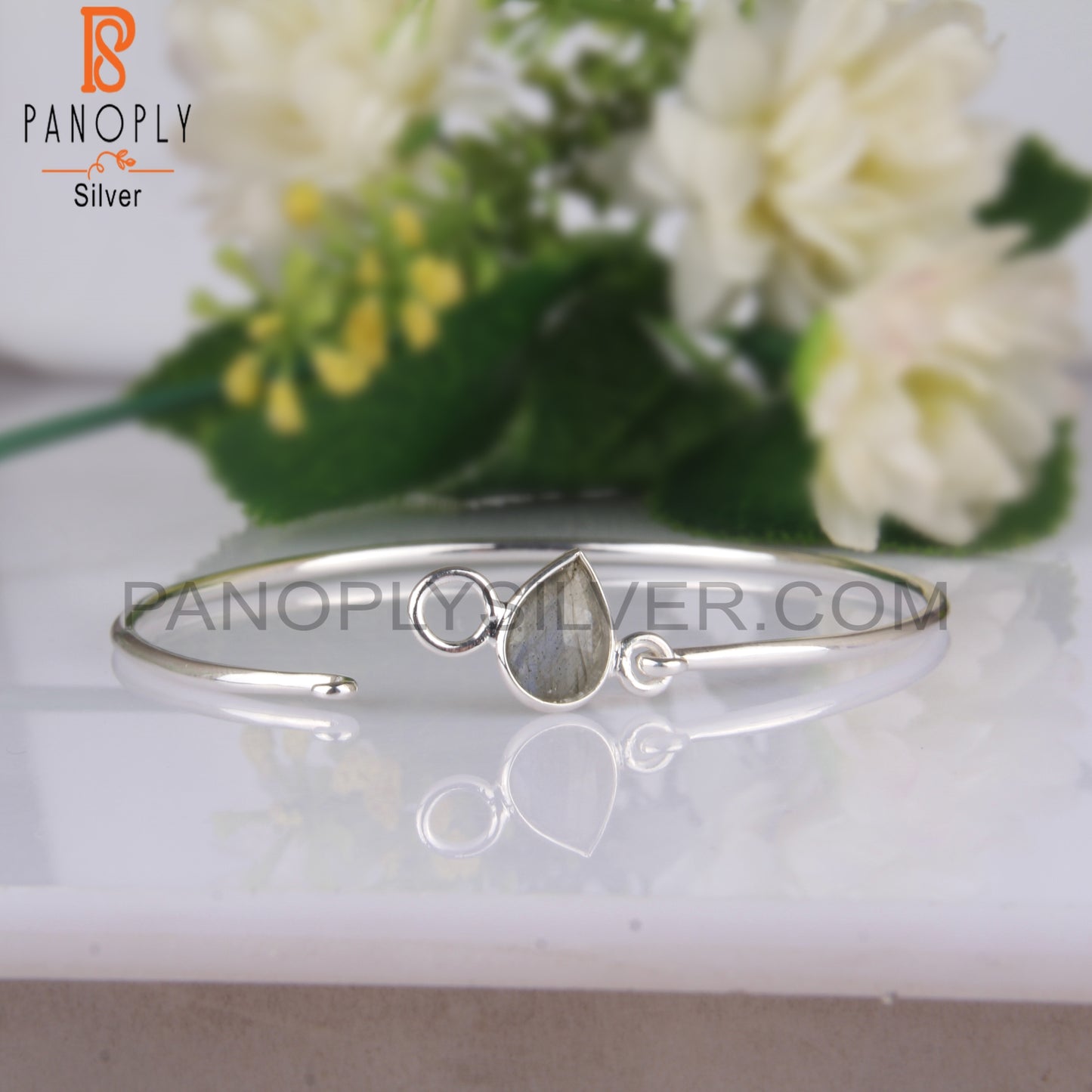 Labradorite Pear Shape 925 Sterling Silver Bangle