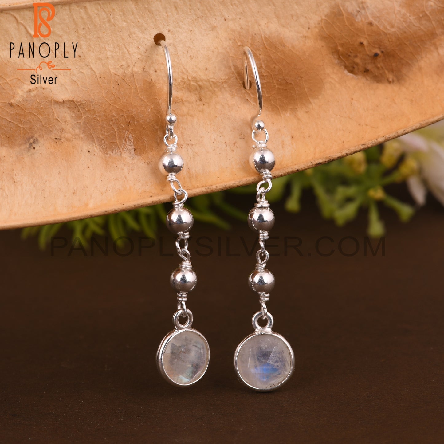 Rainbow Moonstone Round 925 Sterling Silver Earrings For Gift