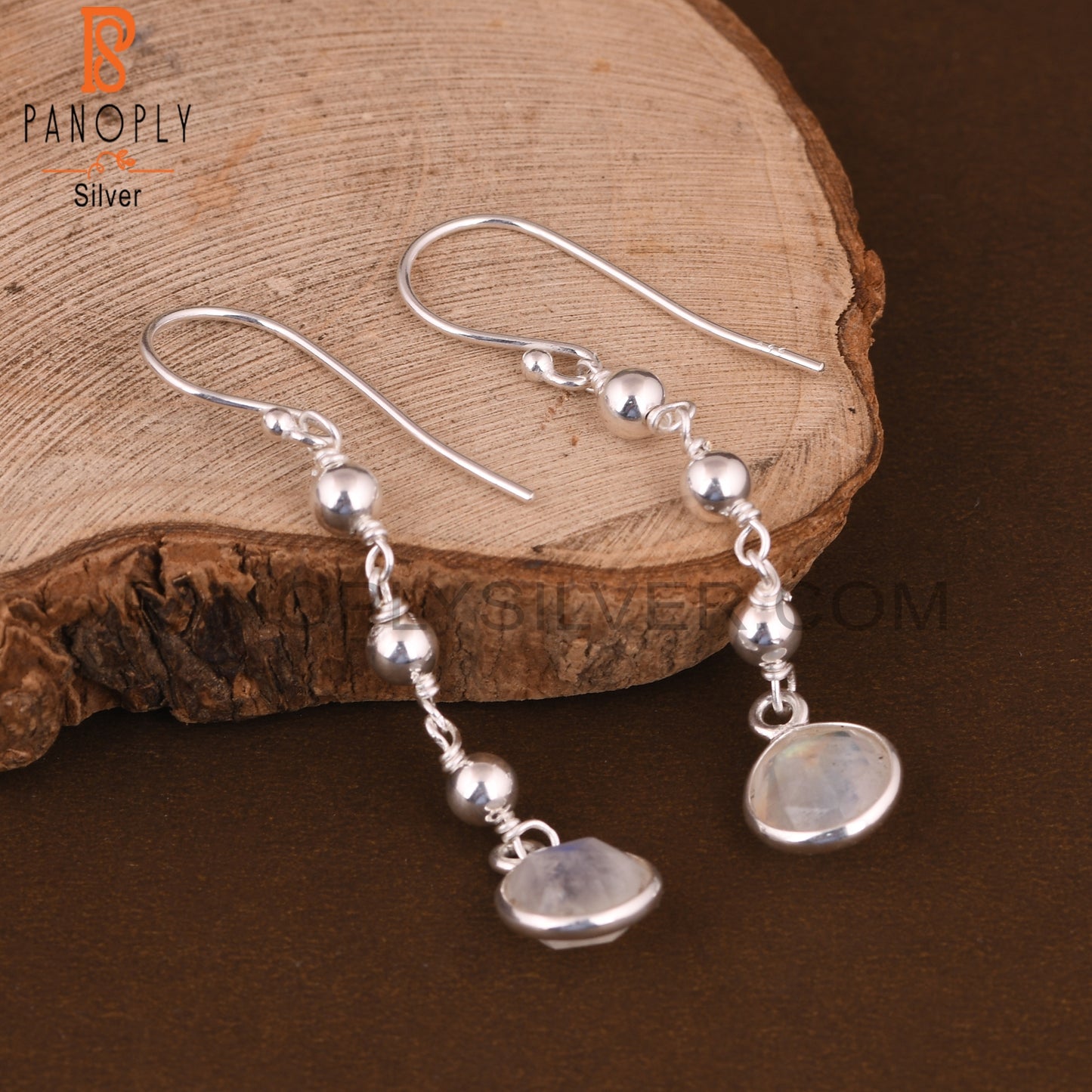 Rainbow Moonstone Round 925 Sterling Silver Earrings For Gift