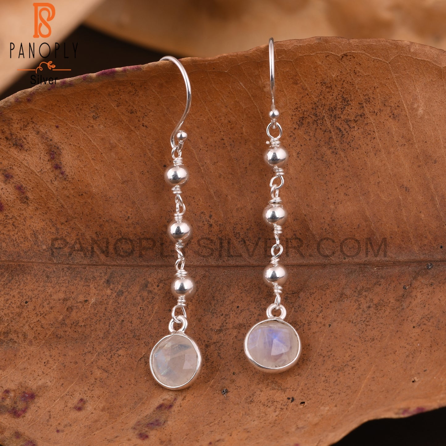 Rainbow Moonstone Round 925 Sterling Silver Earrings For Gift