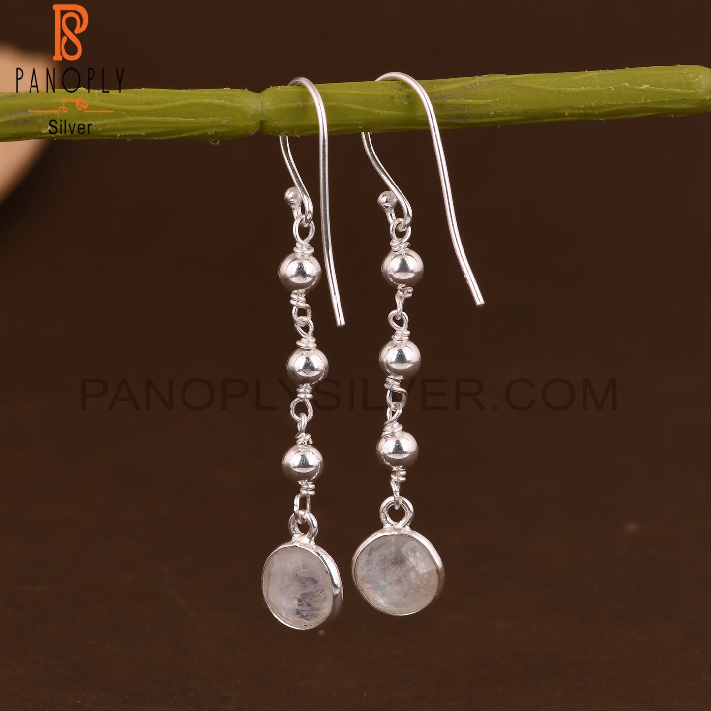 Rainbow Moonstone Round 925 Sterling Silver Earrings For Gift