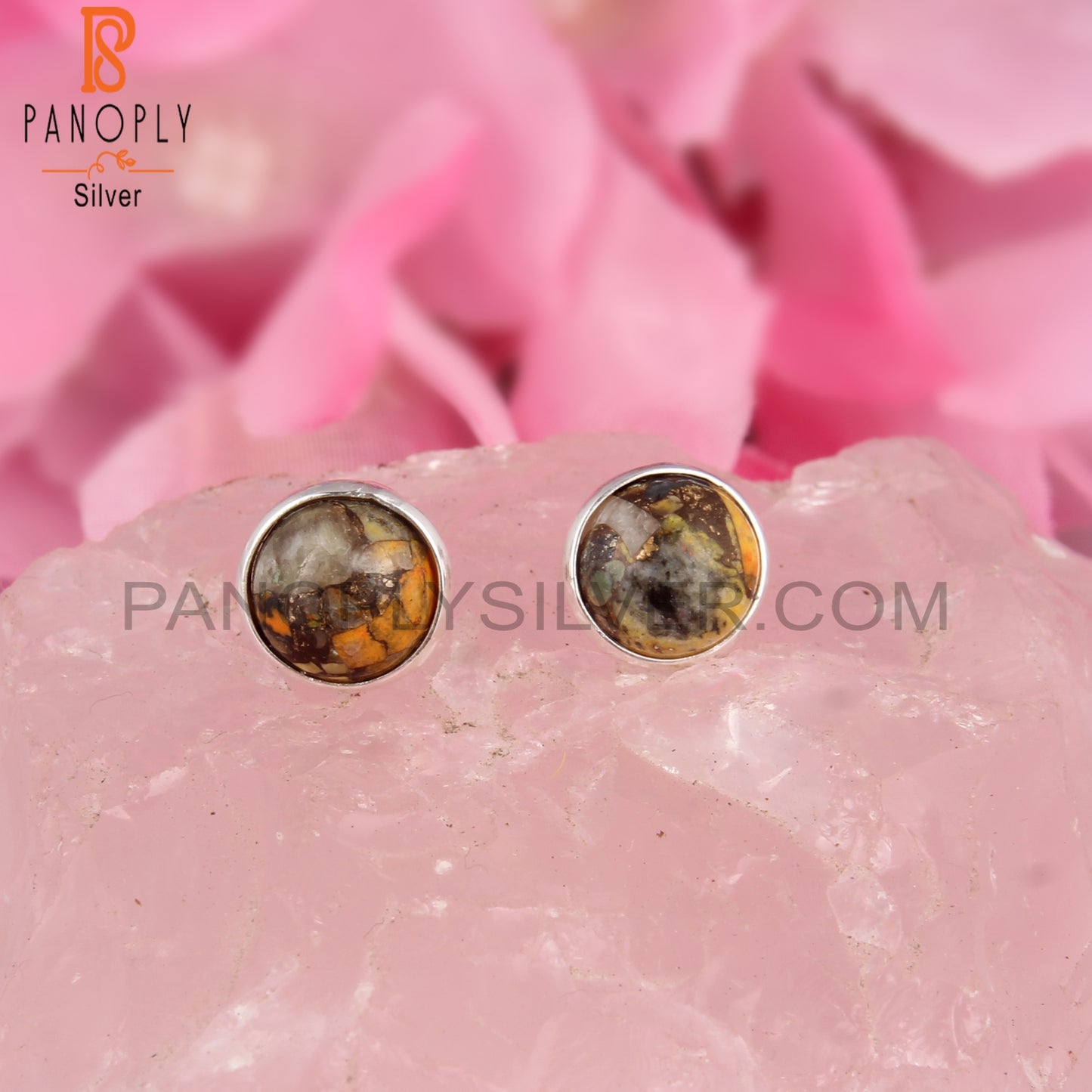 Mojave Copper Bumblebee Turquoise 925 Silver Studs Earrings