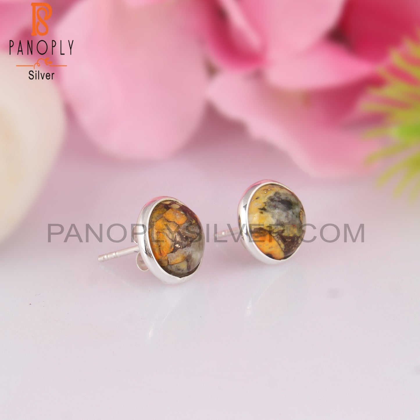 Mojave Copper Bumblebee Turquoise 925 Silver Studs Earrings