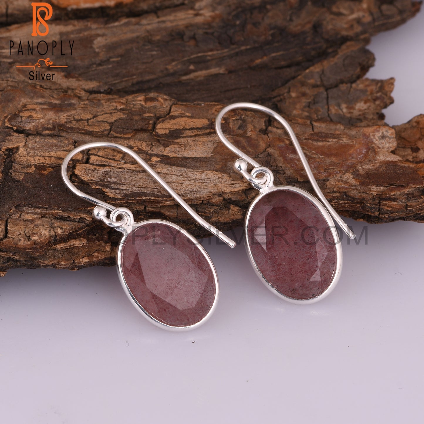 Strawberry Quartz Oval 925 Sterling Silver Party Earrings