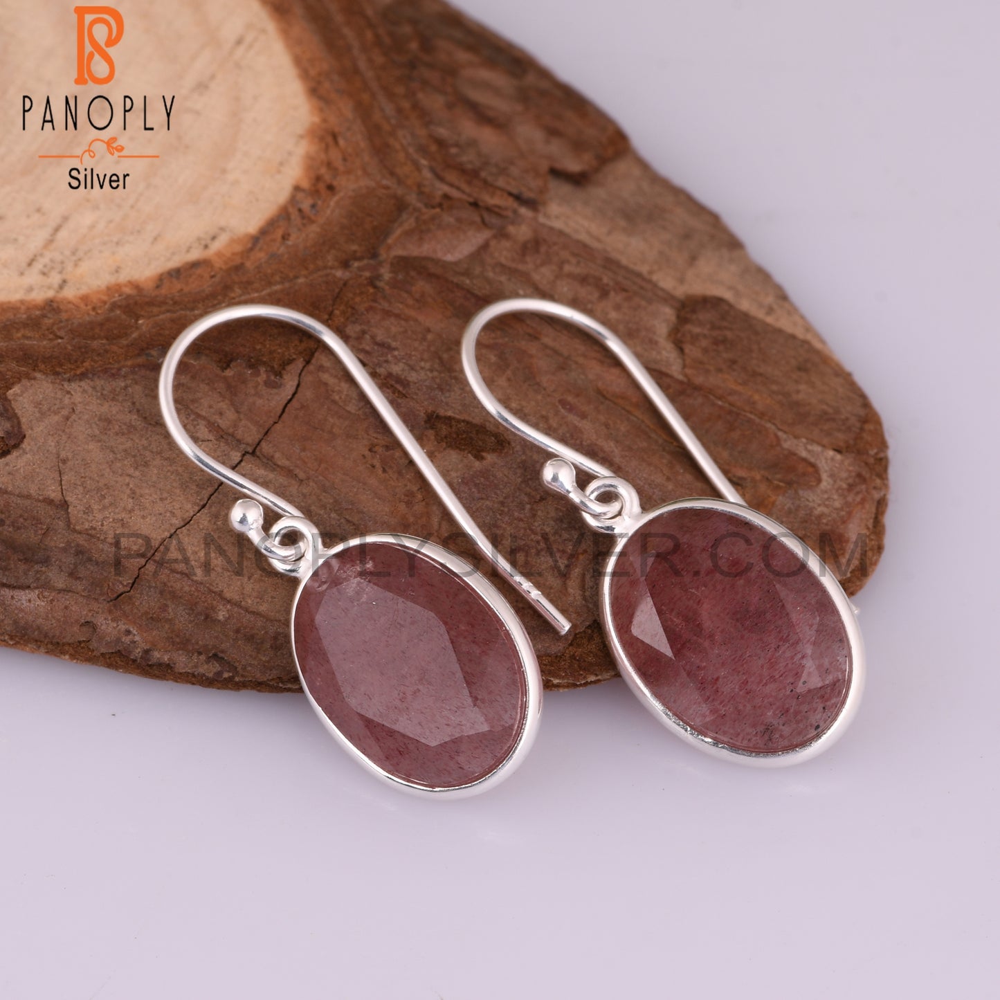Strawberry Quartz Oval 925 Sterling Silver Party Earrings