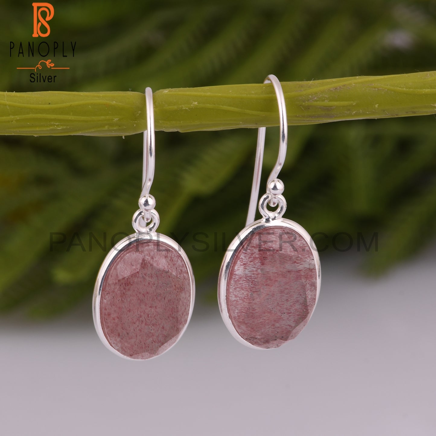Strawberry Quartz Oval 925 Sterling Silver Party Earrings