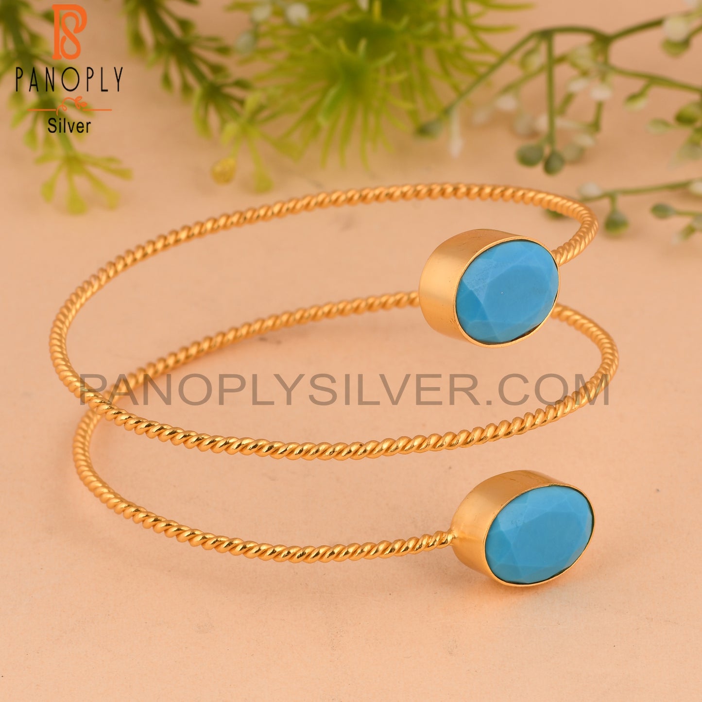 18K Gold Plated Turquoise Twisted Adjustable Bracelet