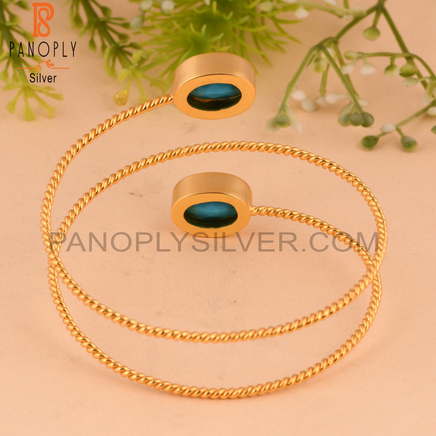18K Gold Plated Turquoise Twisted Adjustable Bracelet