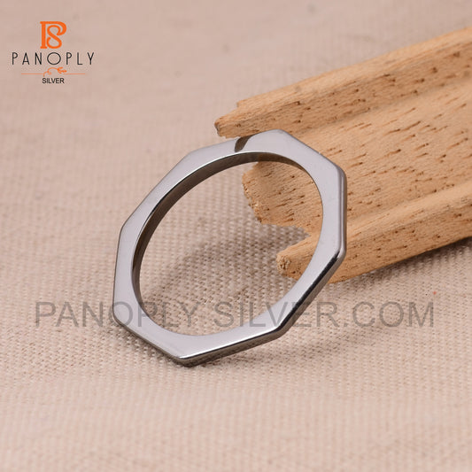 925 Sterling Silver Octagon Black Rhodium Band Ring for Women
