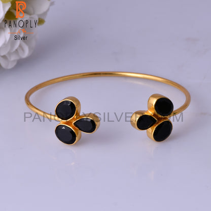 Black Onyx Sleek Band 14K Yellow Gold Plated Cuff Bangle