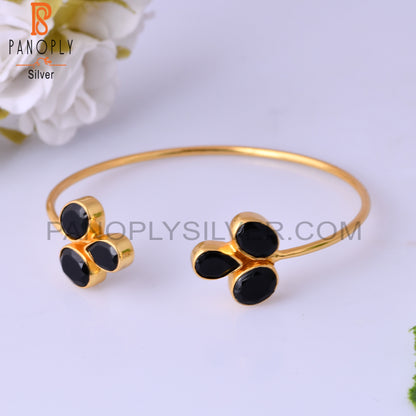 Black Onyx Sleek Band 14K Yellow Gold Plated Cuff Bangle