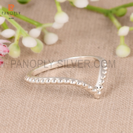 925 Sterling Silver Beaded Chevron Ring - Gift for Her V-Shape Stackable Band Rings