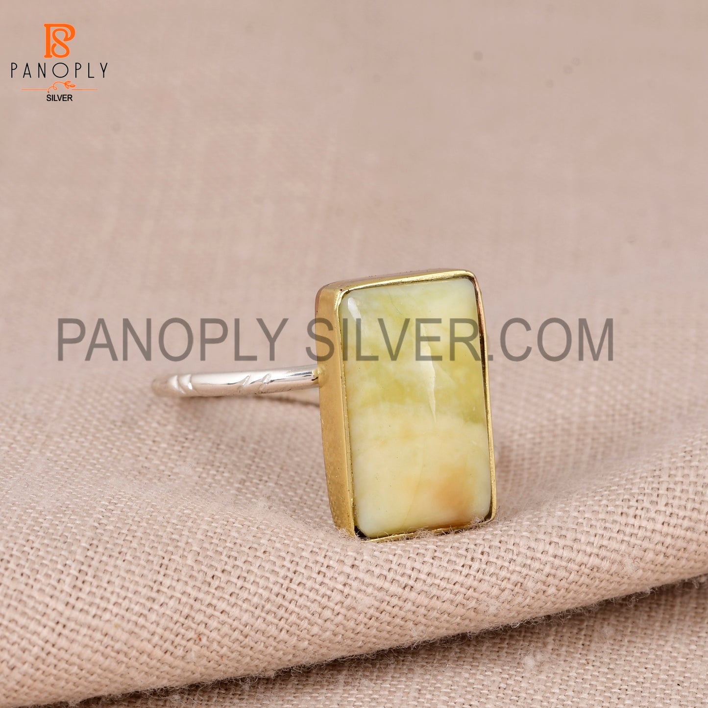 925 Sterling Silver Yellow Opal Adjustable Ring for Women
