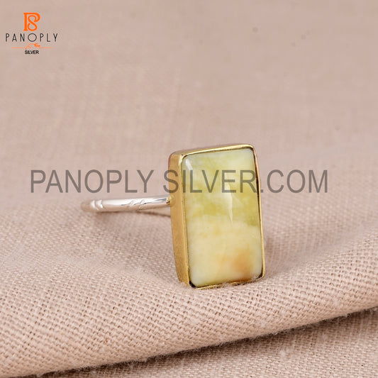 925 Sterling Silver Yellow Opal Adjustable Ring for Women