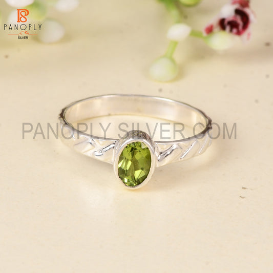 Handcrafted 925 Silver Ring with Green Peridot (Oval Cut) | Minimalist Gemstone Jewelry