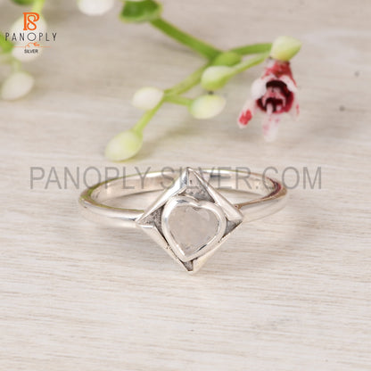 925 Sterling Silver White Gemstone Engagement Ring Moonstone Ring Heart Shape Cut