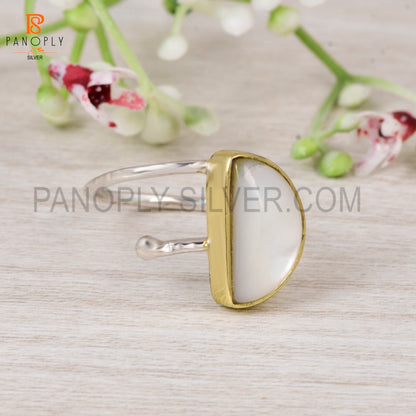 925 Sterling Silver Sun Stone Golden Stone Adjustable Ring for Women D Shape Ring