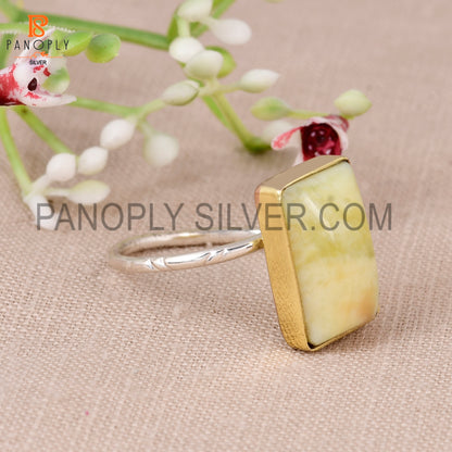 925 Sterling Silver Yellow Opal Adjustable Ring for Women
