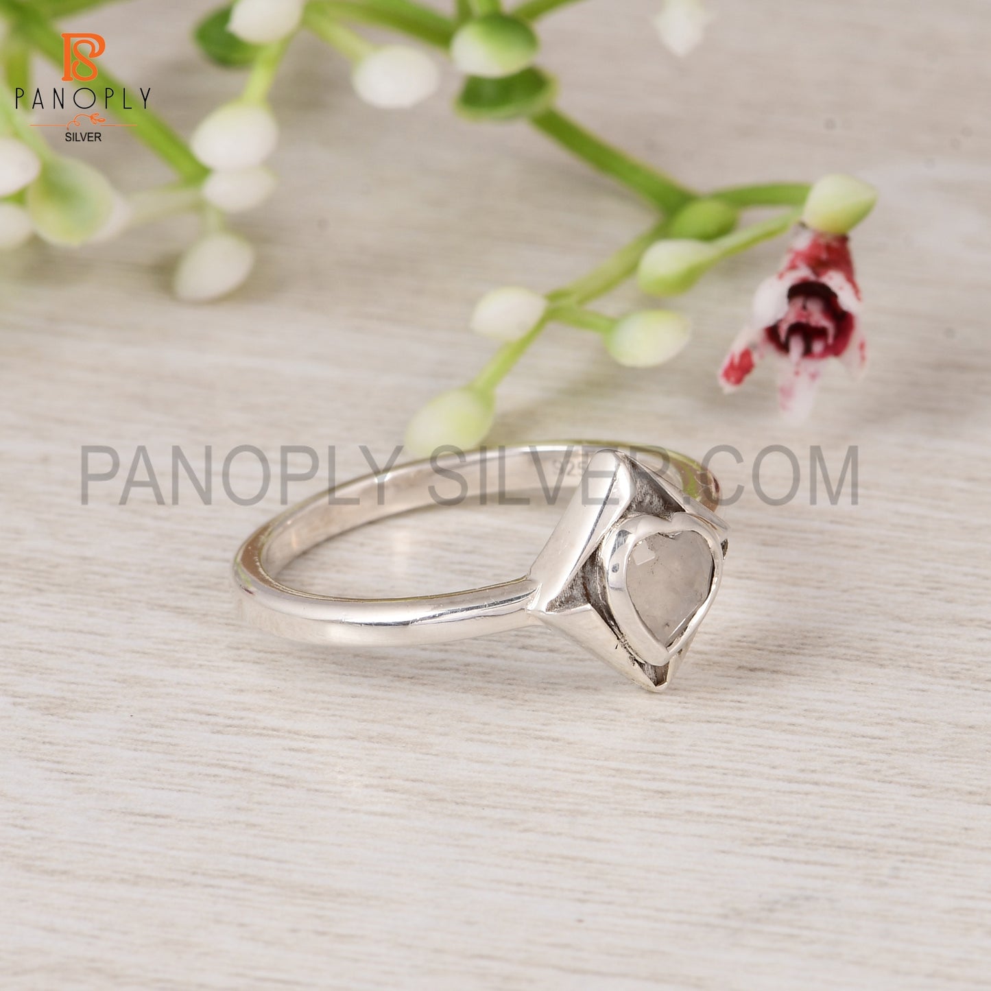 925 Sterling Silver White Gemstone Engagement Ring Moonstone Ring Heart Shape Cut