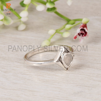 925 Sterling Silver White Gemstone Engagement Ring Moonstone Ring Heart Shape Cut