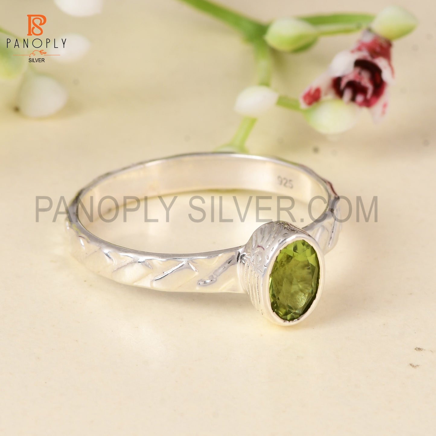 Handcrafted 925 Silver Ring with Green Peridot (Oval Cut) | Minimalist Gemstone Jewelry