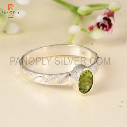 Handcrafted 925 Silver Ring with Green Peridot (Oval Cut) | Minimalist Gemstone Jewelry