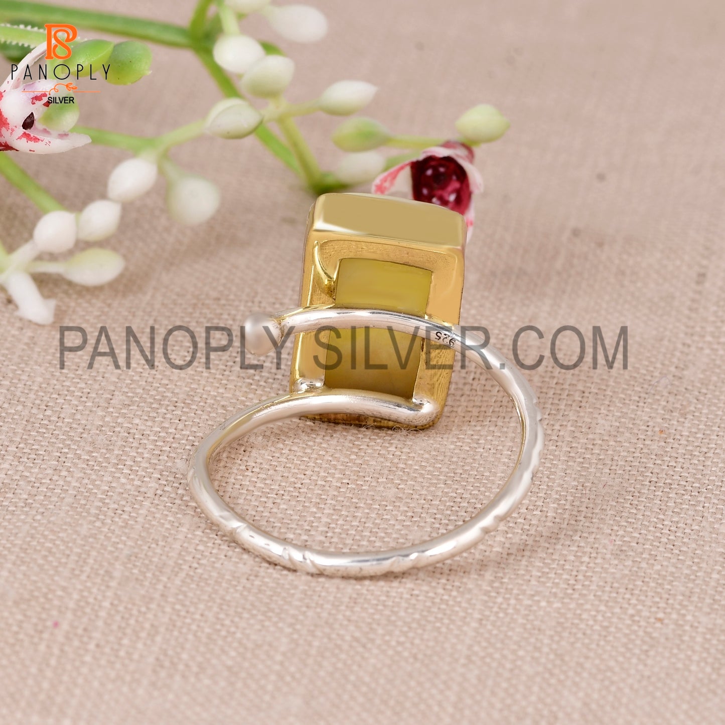 925 Sterling Silver Yellow Opal Adjustable Ring for Women