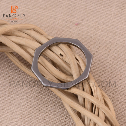 925 Sterling Silver Octagon Black Rhodium Band Ring for Women