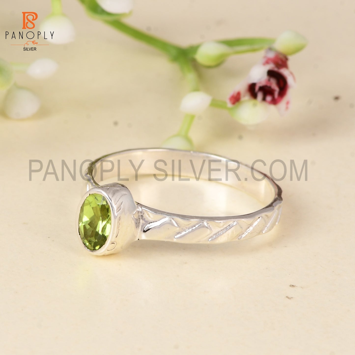 Handcrafted 925 Silver Ring with Green Peridot (Oval Cut) | Minimalist Gemstone Jewelry