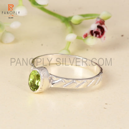 Handcrafted 925 Silver Ring with Green Peridot (Oval Cut) | Minimalist Gemstone Jewelry