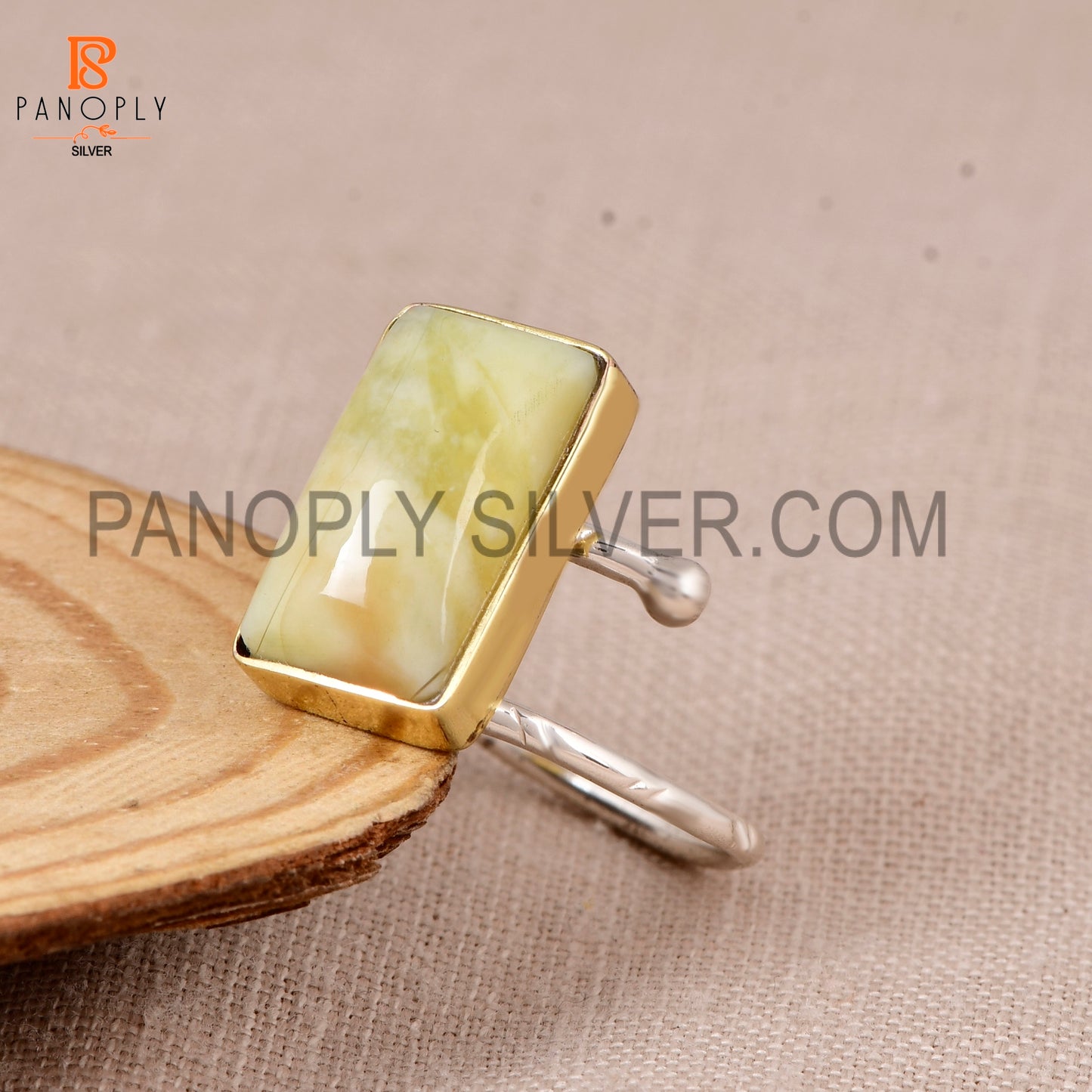 925 Sterling Silver Yellow Opal Adjustable Ring for Women