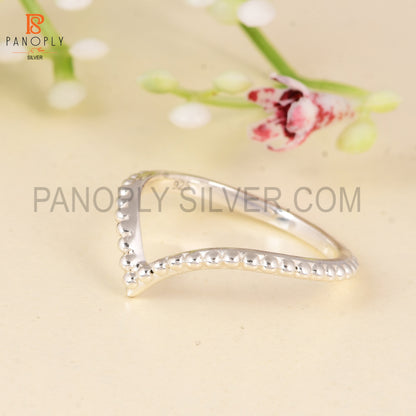 925 Sterling Silver Beaded Chevron Ring - Gift for Her V-Shape Stackable Band Rings