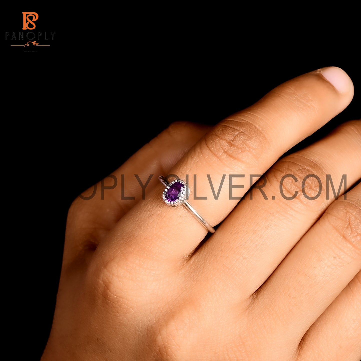 Panoply 925 Sterling Silver Amethyst Gemstone Adjustable Ring for Women