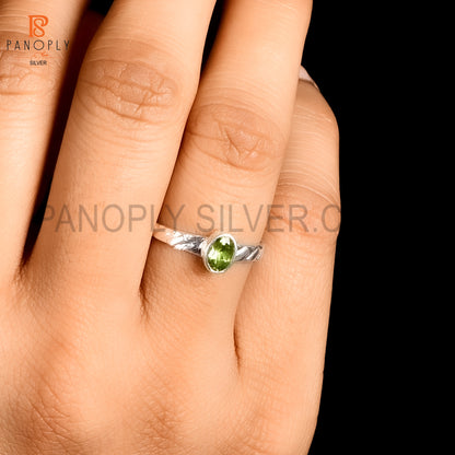 Handcrafted 925 Silver Ring with Green Peridot (Oval Cut) | Minimalist Gemstone Jewelry