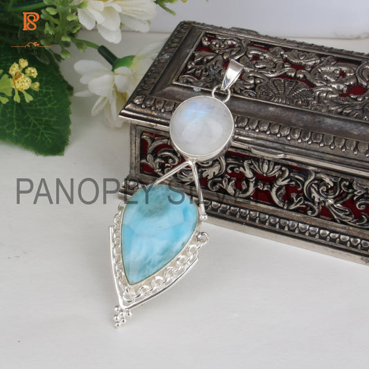 Rainbow Moonstone, Larimar 925 Quality Silver Pendant
