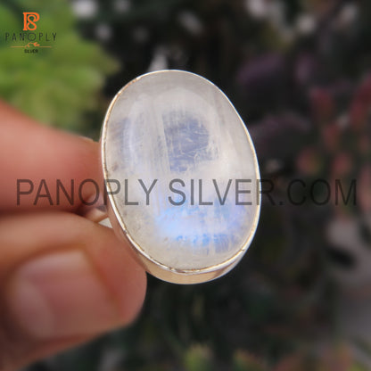 Rainbow 925 Quality Silver Moonstone Men's Rings
