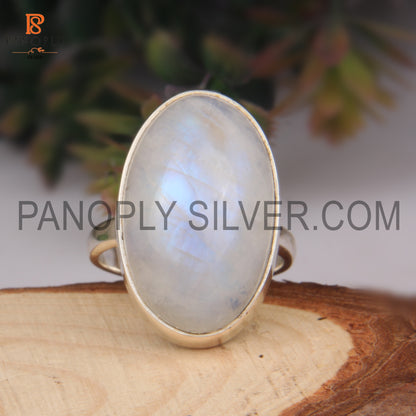 Rainbow 925 Quality Silver Moonstone Men's Rings