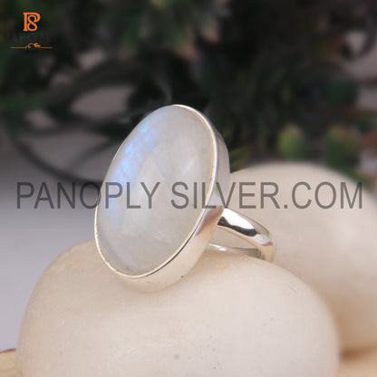 Rainbow 925 Quality Silver Moonstone Men's Rings