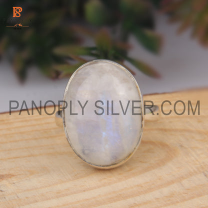 Rainbow 925 Quality Silver Moonstone Men's Rings