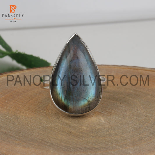 Handmade 925 Silver Natural Labradorite Gem Bezel Set Rings
