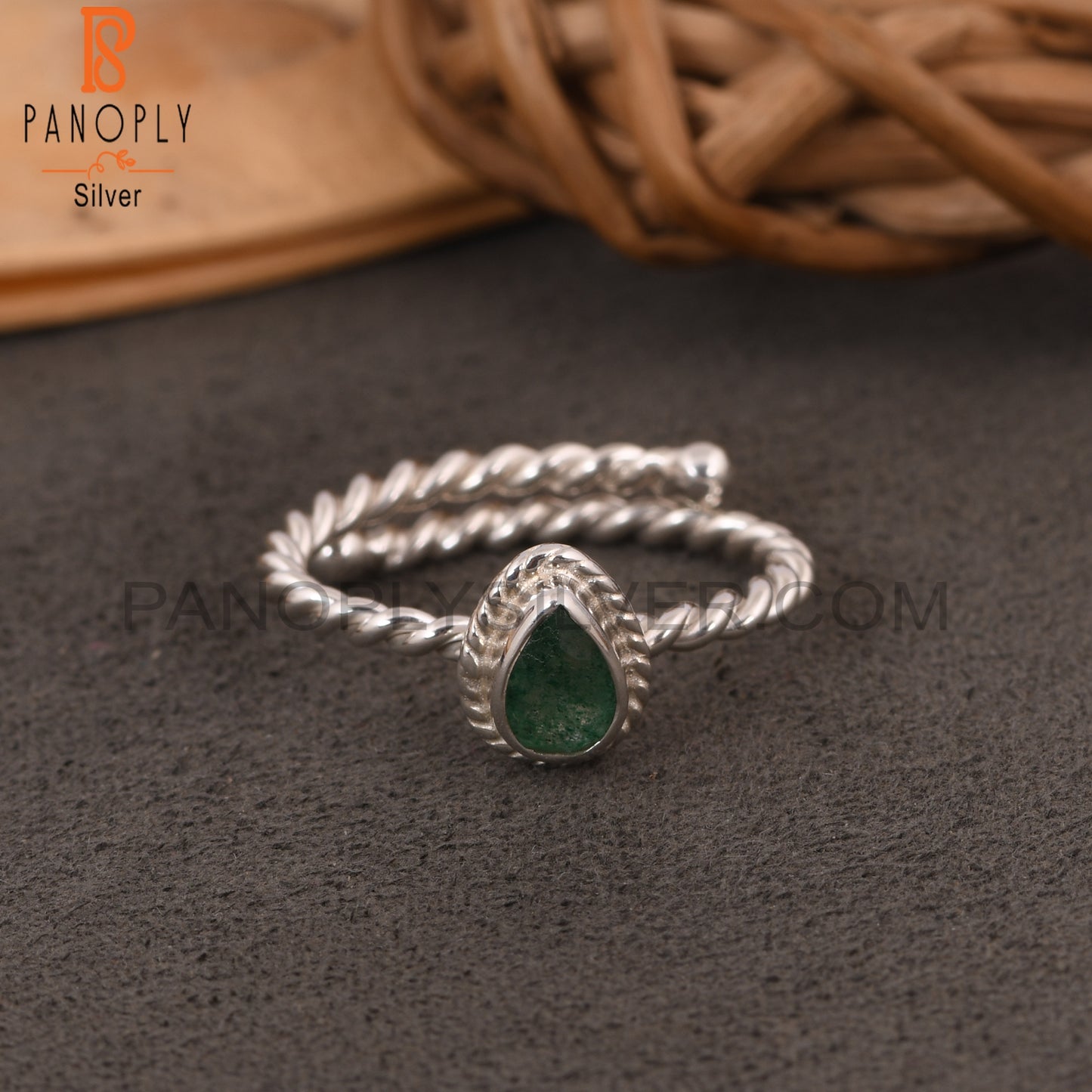 Green Strawberry Quartz Pear Shape 925 Sterling Silver Ring