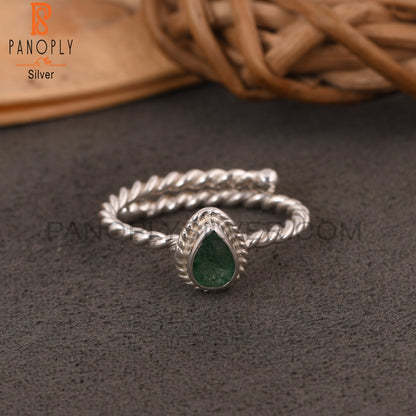 Green Strawberry Quartz Pear Shape 925 Sterling Silver Ring