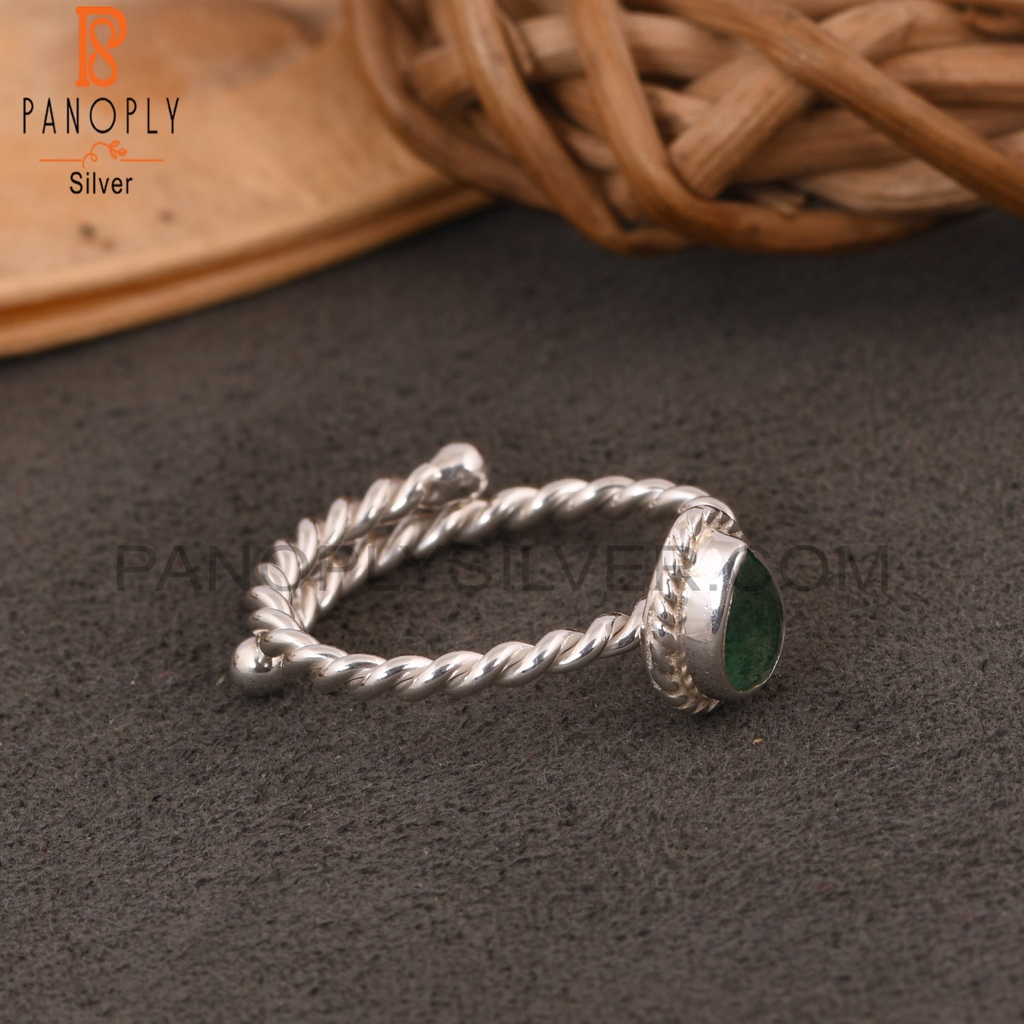 Green Strawberry Quartz Pear Shape 925 Sterling Silver Ring